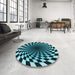 Round Patterned Deep Teal Green Rug in a Office, pat3402lblu