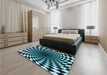 Patterned Deep Teal Green Rug in a Bedroom, pat3402lblu