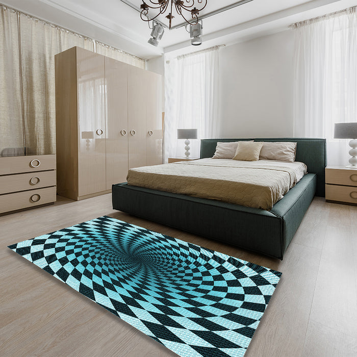Patterned Deep Teal Green Rug in a Bedroom, pat3402lblu