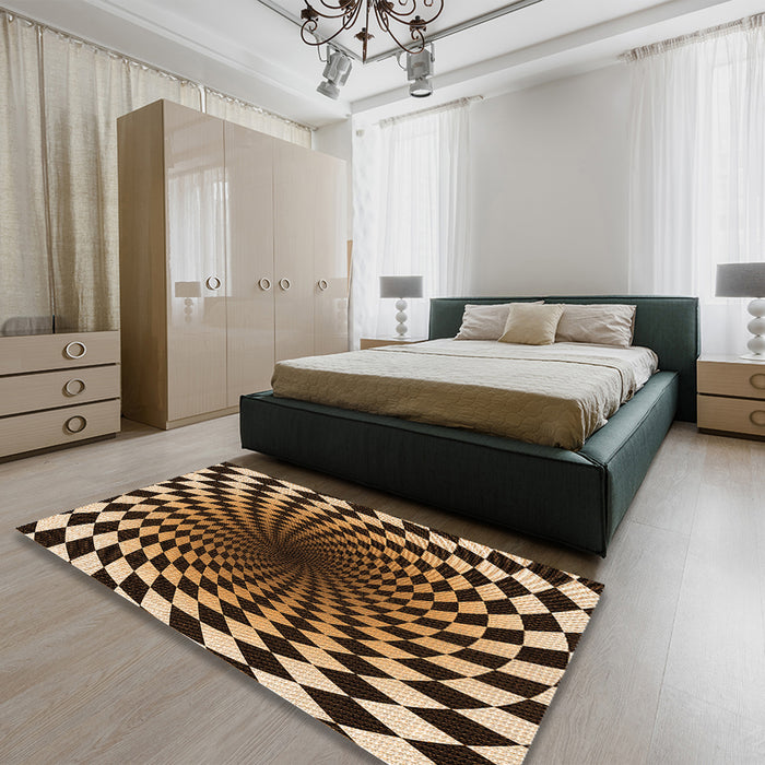 Patterned Brown Sand Brown Rug in a Bedroom, pat3402org