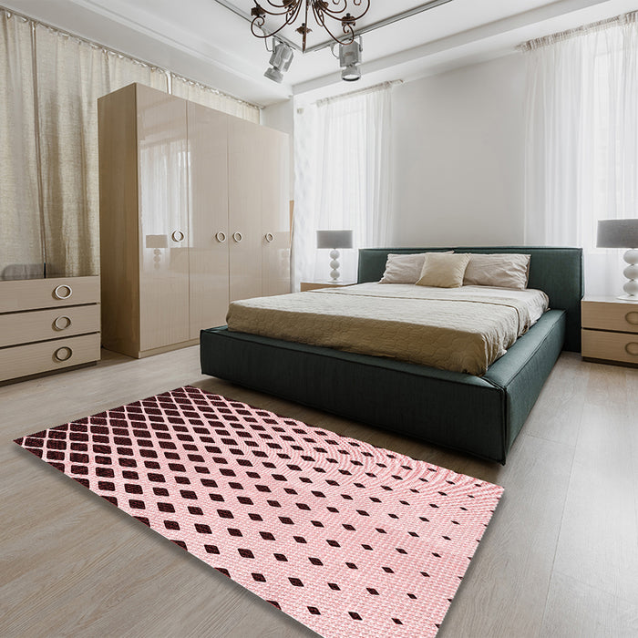 Patterned Brown Red Rug in a Bedroom, pat3403rd
