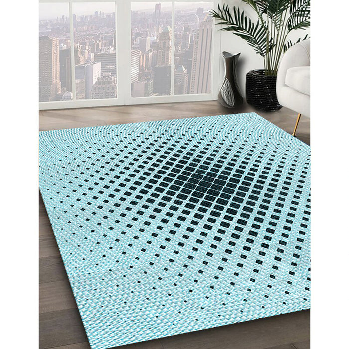 Patterned Seafoam Green Rug in Family Room, pat3404lblu