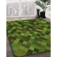 Patterned Dark Lime Green Rug, pat3406grn