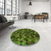 Round Patterned Dark Lime Green Rug in a Office, pat3406grn