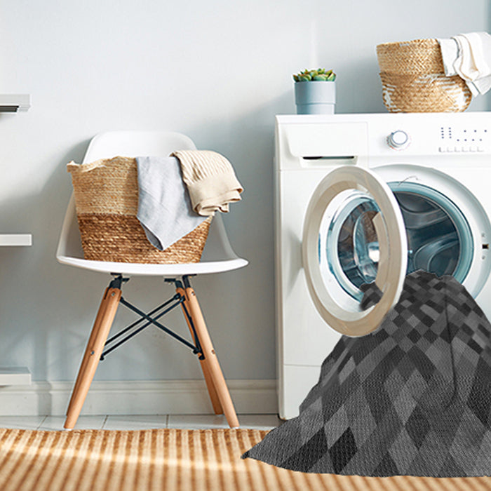 Machine Washable Transitional Dark Gray Black Rug in a Washing Machine, wshpat3406gry