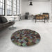 Round Patterned Smokey Gray Rug in a Office, pat3406lblu