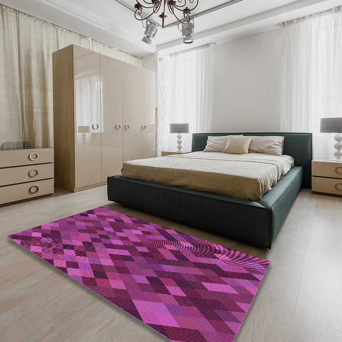 Patterned Neon Pink Rug in a Bedroom, pat3406pur