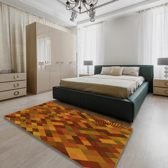Patterned Tomato Red Rug in a Bedroom, pat3406yw