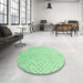 Round Patterned Mint Green Rug in a Office, pat3407grn