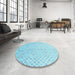 Round Patterned Diamond Blue Rug in a Office, pat3407lblu