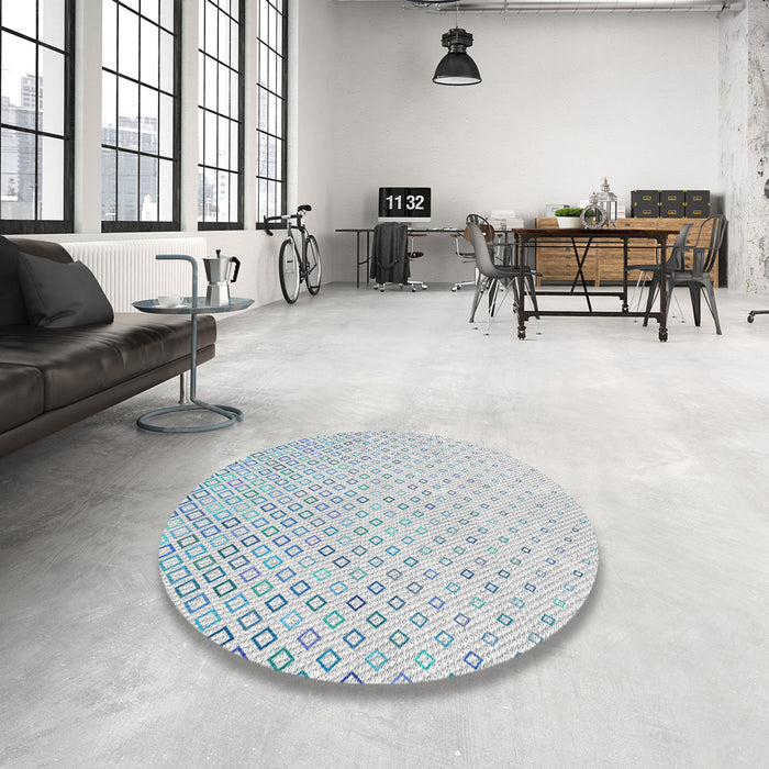 Round Machine Washable Transitional Water Blue Rug in a Office, wshpat3407