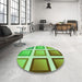 Round Patterned Dark Lime Green Rug in a Office, pat3408grn