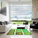 Square Patterned Dark Lime Green Rug in a Living Room, pat3408grn