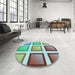 Round Patterned Turquoise Green Rug in a Office, pat3408lblu