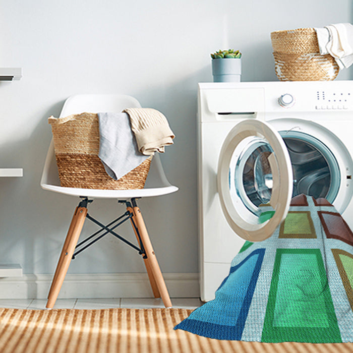 Machine Washable Transitional Turquoise Green Rug in a Washing Machine, wshpat3408lblu