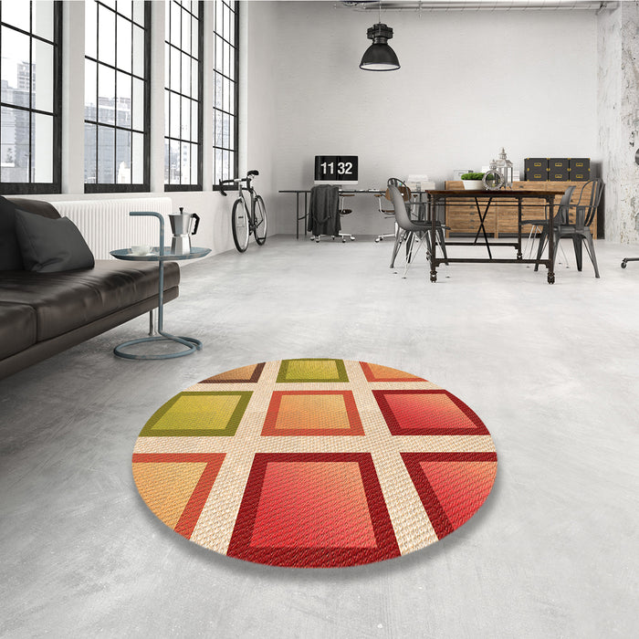 Round Patterned Yellow Orange Rug in a Office, pat3408org