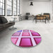 Round Patterned Magenta Pink Rug in a Office, pat3408pur