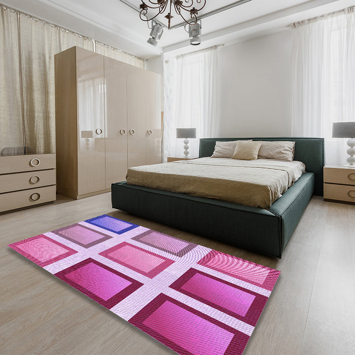 Patterned Magenta Pink Rug in a Bedroom, pat3408pur