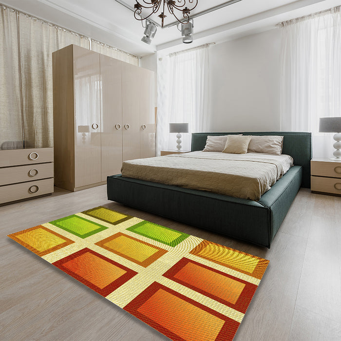 Patterned Bold Yellow Rug in a Bedroom, pat3408yw