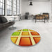 Round Patterned Bold Yellow Rug in a Office, pat3408yw