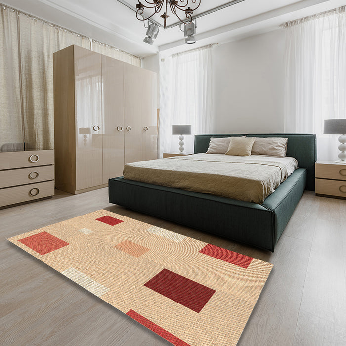 Patterned Brown Gold Rug in a Bedroom, pat3409brn