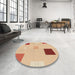 Round Patterned Brown Gold Rug in a Office, pat3409brn