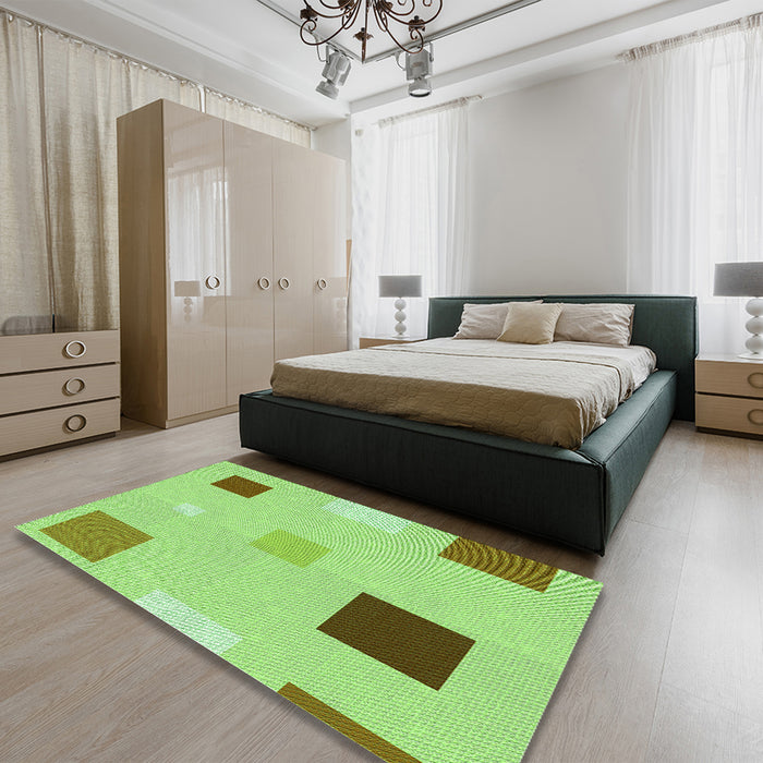 Patterned Green Rug in a Bedroom, pat3409grn