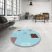 Round Patterned Blue Rug in a Office, pat3409lblu