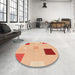 Round Patterned Bright Orange Rug in a Office, pat3409org