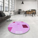 Round Patterned Blossom Pink Rug in a Office, pat3409pur