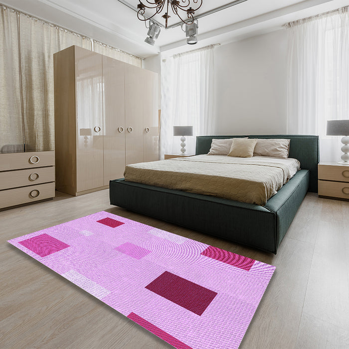 Patterned Blossom Pink Rug in a Bedroom, pat3409pur