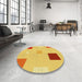 Round Patterned Neon Orange Rug in a Office, pat3409yw