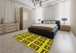 Patterned Tomato Red Rug in a Bedroom, pat3410yw