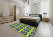 Patterned Yellow Green Modern Rug in a Bedroom, pat3410