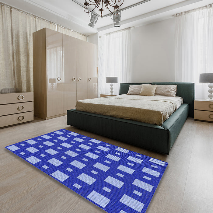 Patterned Sky Blue Rug in a Bedroom, pat3411blu
