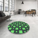 Round Patterned Dark Slate Grey Green Rug in a Office, pat3411grn