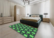 Patterned Dark Slate Grey Green Rug in a Bedroom, pat3411grn