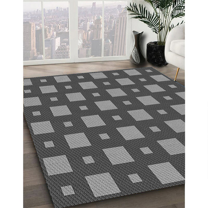 Patterned Black Rug in Family Room, pat3411gry