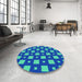 Round Patterned Dark Turquoise Green Rug in a Office, pat3411lblu