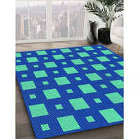 Patterned Dark Turquoise Green Rug, pat3411lblu