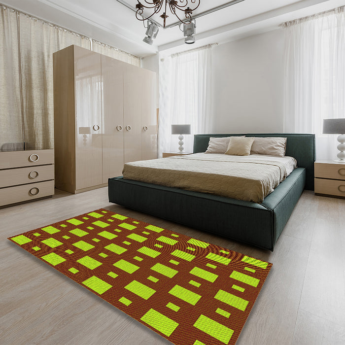 Patterned Pistachio Green Rug in a Bedroom, pat3411yw