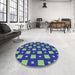 Round Machine Washable Transitional Green Rug in a Office, wshpat3411
