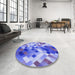 Round Patterned Jeans Blue Rug in a Office, pat3412blu