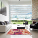 Square Patterned Crimson Red Rug in a Living Room, pat3412brn