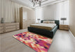 Patterned Crimson Red Rug in a Bedroom, pat3412brn