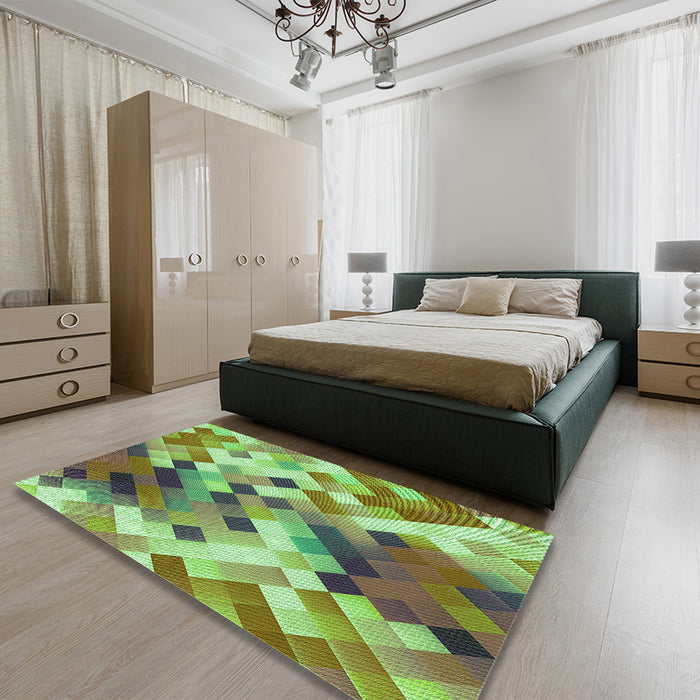 Patterned Fern Green Rug in a Bedroom, pat3412grn