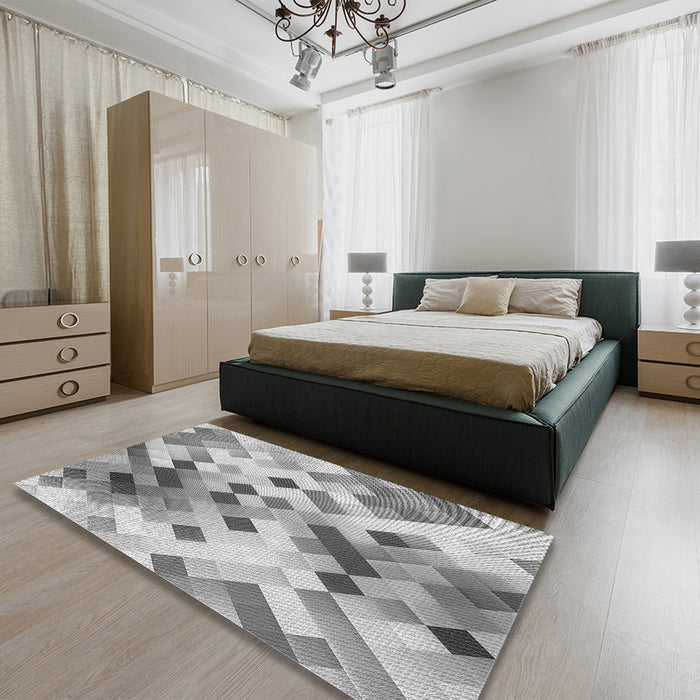 Patterned Platinum Gray Rug in a Bedroom, pat3412gry