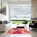 Square Patterned Crimson Red Rug in a Living Room, pat3412org