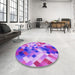 Round Patterned Violet Purple Rug in a Office, pat3412pur