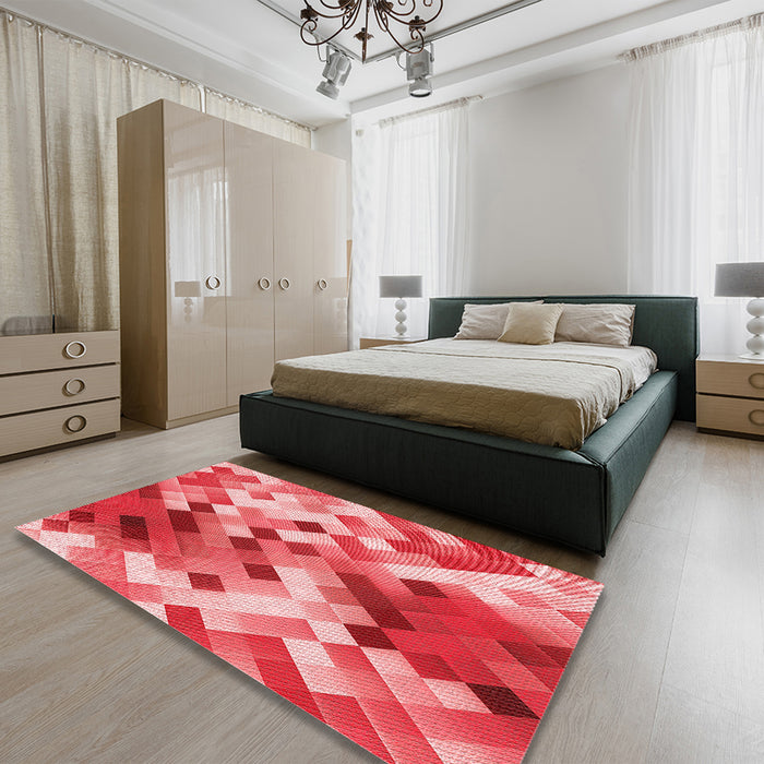 Patterned Pastel Red Pink Rug in a Bedroom, pat3412rd